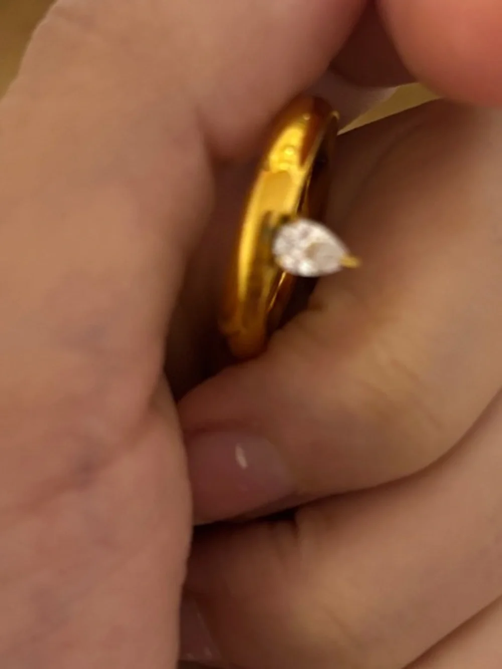 Gold-Tone Solitaire Ring with Clear Stone - Women Jewelry